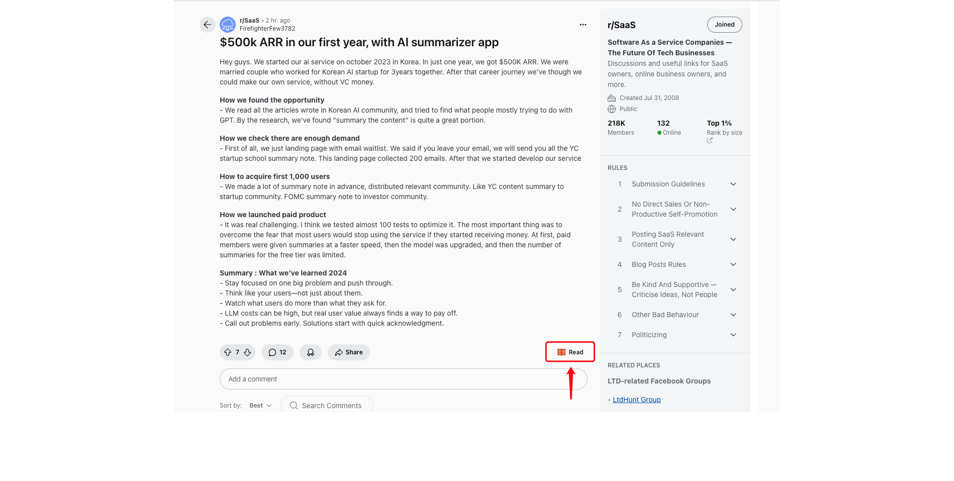 Clean Reddit reading interface